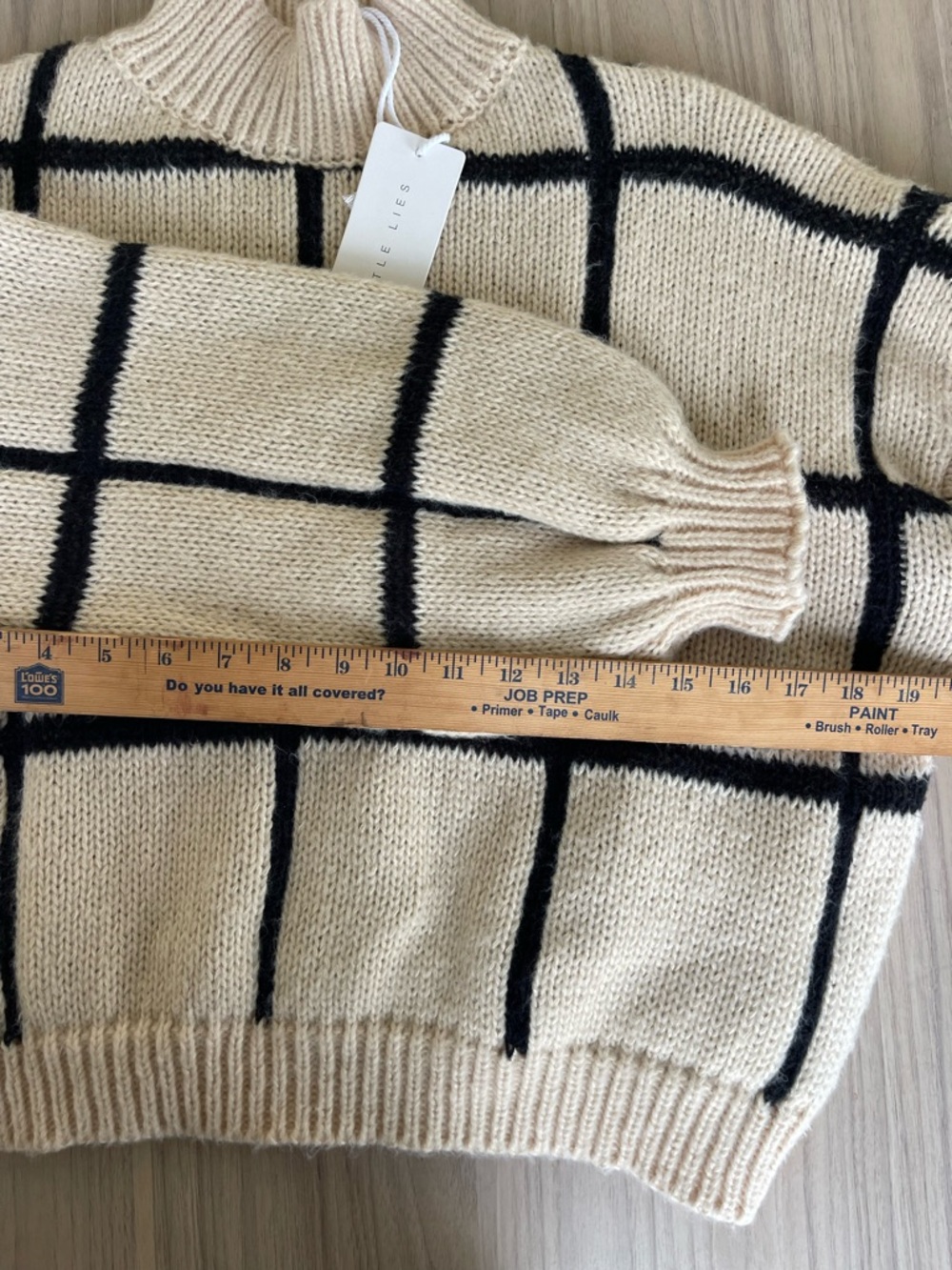 Little Líes Cream Windowpane Turtleneck Sweater with Black Grid - Picture 6 of 10
